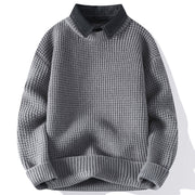 Buddha Stones Winter Black Stand Collar Waffle Pattern Warm Men's Long Sleeve Knitted Sweater - LightGrey - US/UK/AU44，EU54 (4XL) - image 0