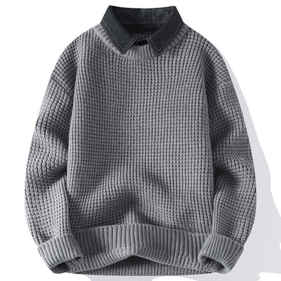 Buddha Stones Winter Black Stand Collar Waffle Pattern Warm Men's Long Sleeve Knitted Sweater - LightGrey - US/UK/AU44，EU54 (4XL) - image 0