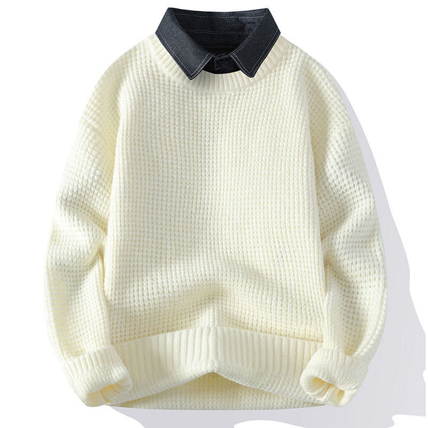 Buddha Stones Winter Black Stand Collar Waffle Pattern Warm Men's Long Sleeve Knitted Sweater - White - US/UK/AU44，EU54 (4XL) - image 11