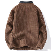 Buddha Stones Winter Black Stand Collar Waffle Pattern Warm Men's Long Sleeve Knitted Sweater - image 4