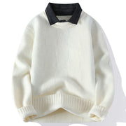 Buddha Stones Winter Black Stand Collar Plaid Pattern Warm Men's Long Sleeve Knitted Sweater - White - US/UK/AU44，EU54 (4XL) - image 4