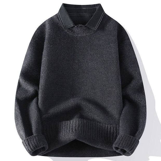 Buddha Stones Winter Black Stand Collar Plaid Pattern Warm Men's Long Sleeve Knitted Sweater - DarkGray - US/UK/AU44，EU54 (4XL) - image 5