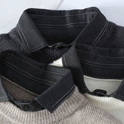 Buddha Stones Winter Black Stand Collar Plaid Pattern Warm Men's Long Sleeve Knitted Sweater - image 7