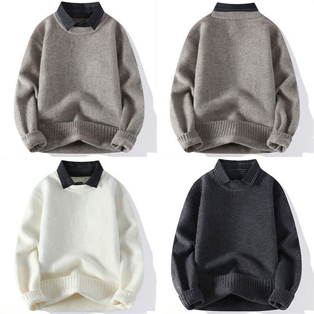 Buddha Stones Winter Black Stand Collar Plaid Pattern Warm Men's Long Sleeve Knitted Sweater - image 10