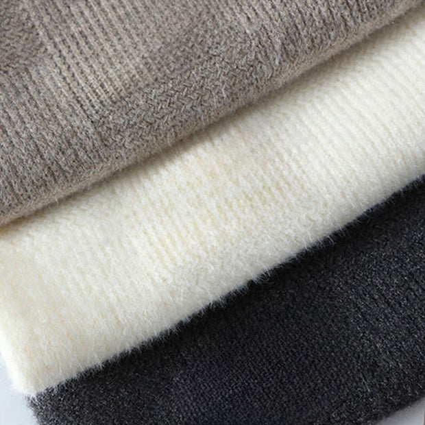 Buddha Stones Winter Black Stand Collar Plaid Pattern Warm Men's Long Sleeve Knitted Sweater - image 9