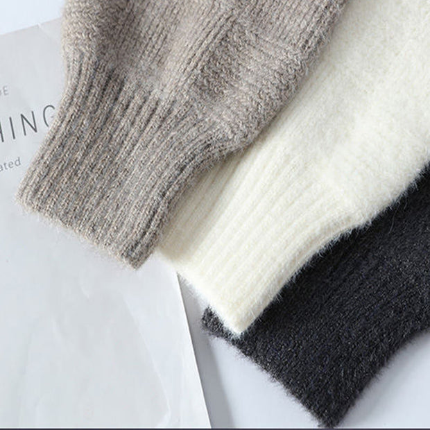 Buddha Stones Winter Black Stand Collar Plaid Pattern Warm Men's Long Sleeve Knitted Sweater - image 8