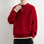 Buddha Stones Winter V-Neck One Button Design Warm Men's Long Sleeve Knitted Sweater - image 16