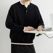 Buddha Stones Winter V-Neck One Button Design Warm Men's Long Sleeve Knitted Sweater - image 14