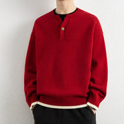 Buddha Stones Winter V-Neck One Button Design Warm Men's Long Sleeve Knitted Sweater - Red - US/UK/AU44，EU54 (4XL) - image 15