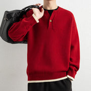 Buddha Stones Winter V-Neck One Button Design Warm Men's Long Sleeve Knitted Sweater - image 21