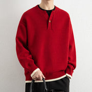 Buddha Stones Winter V-Neck One Button Design Warm Men's Long Sleeve Knitted Sweater - image 20