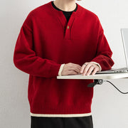 Buddha Stones Winter V-Neck One Button Design Warm Men's Long Sleeve Knitted Sweater - image 22