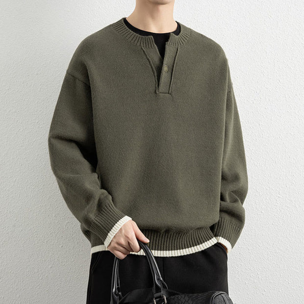 Buddha Stones Winter V-Neck One Button Design Warm Men's Long Sleeve Knitted Sweater - image 26