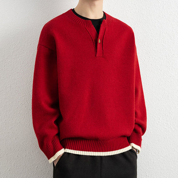 Buddha Stones Winter V-Neck One Button Design Warm Men's Long Sleeve Knitted Sweater - image 17