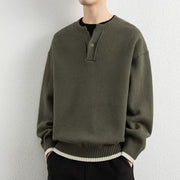 Buddha Stones Winter V-Neck One Button Design Warm Men's Long Sleeve Knitted Sweater - Olive - US/UK/AU44，EU54 (4XL) - image 23