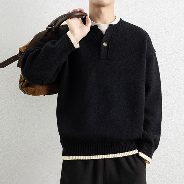 Buddha Stones Winter V-Neck One Button Design Warm Men's Long Sleeve Knitted Sweater - image 13