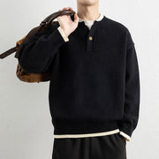 Buddha Stones Winter V-Neck One Button Design Warm Men's Long Sleeve Knitted Sweater - image 13