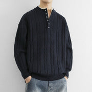 Buddha Stones Winter V-Neck Buttons Twisted Design Warm Men's Long Sleeve Knitted Sweater - image 1
