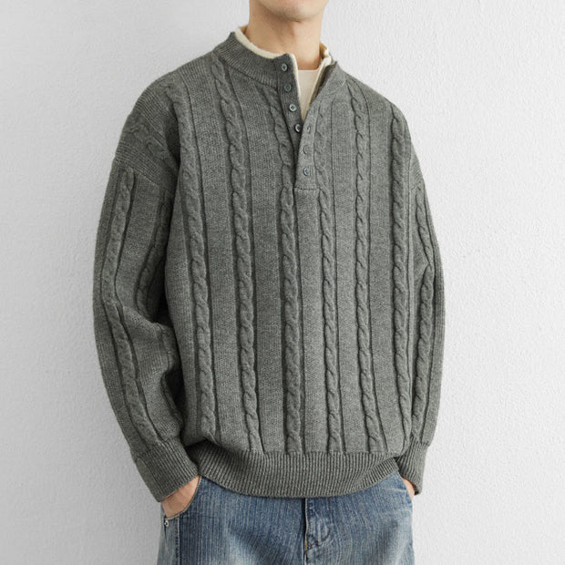 Buddha Stones Winter V-Neck Buttons Twisted Design Warm Men's Long Sleeve Knitted Sweater - image 8