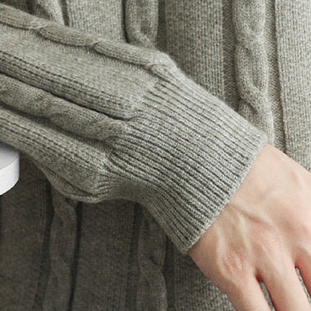 Buddha Stones Winter V-Neck Buttons Twisted Design Warm Men's Long Sleeve Knitted Sweater - image 20