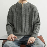 Buddha Stones Winter V-Neck Buttons Twisted Design Warm Men's Long Sleeve Knitted Sweater - image 11