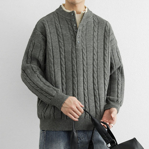 Buddha Stones Winter V-Neck Buttons Twisted Design Warm Men's Long Sleeve Knitted Sweater - image 9
