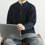 Buddha Stones Winter V-Neck Buttons Twisted Design Warm Men's Long Sleeve Knitted Sweater - image 5