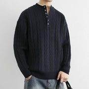 Buddha Stones Winter V-Neck Buttons Twisted Design Warm Men's Long Sleeve Knitted Sweater - image 2