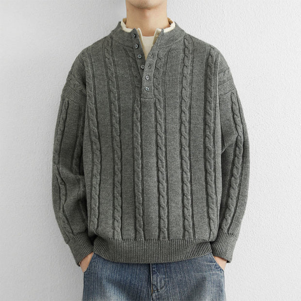 Buddha Stones Winter V-Neck Buttons Twisted Design Warm Men's Long Sleeve Knitted Sweater - DarkGray - US/UK/AU44，EU54 (4XL) - image 6