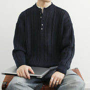 Buddha Stones Winter V-Neck Buttons Twisted Design Warm Men's Long Sleeve Knitted Sweater - image 4