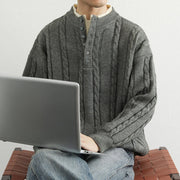 Buddha Stones Winter V-Neck Buttons Twisted Design Warm Men's Long Sleeve Knitted Sweater - image 12