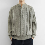 Buddha Stones Winter V-Neck Buttons Twisted Design Warm Men's Long Sleeve Knitted Sweater - LightGrey - US/UK/AU44，EU54 (4XL) - image 13