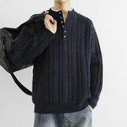 Buddha Stones Winter V-Neck Buttons Twisted Design Warm Men's Long Sleeve Knitted Sweater - image 3
