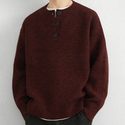 Buddha Stones Winter V-Neck Buttons Ribbed Design Warm Men's Long Sleeve Knitted Sweater - image 16