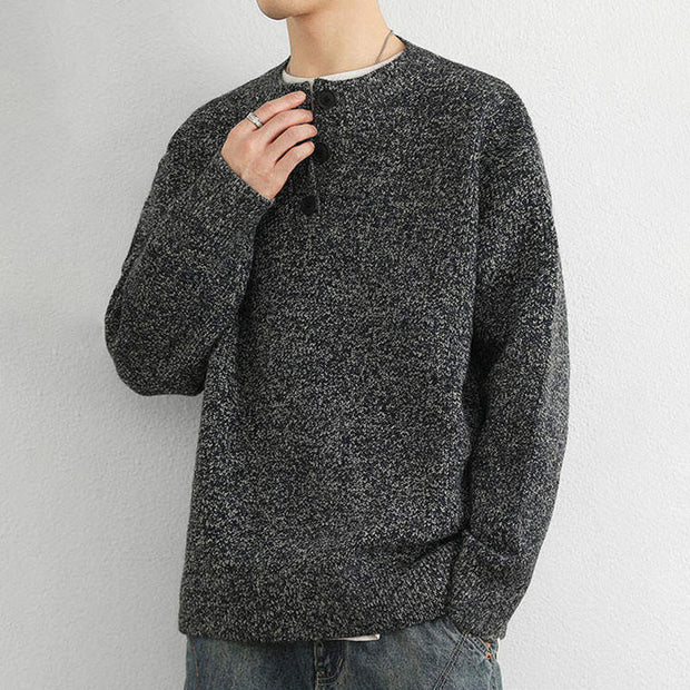 Buddha Stones Winter V-Neck Buttons Ribbed Design Warm Men's Long Sleeve Knitted Sweater - image 20