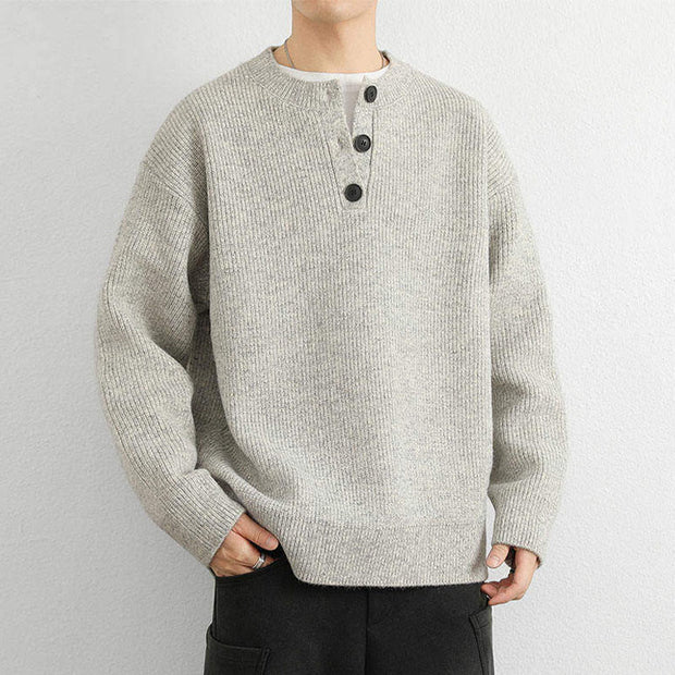 Buddha Stones Winter V-Neck Buttons Ribbed Design Warm Men's Long Sleeve Knitted Sweater - image 6