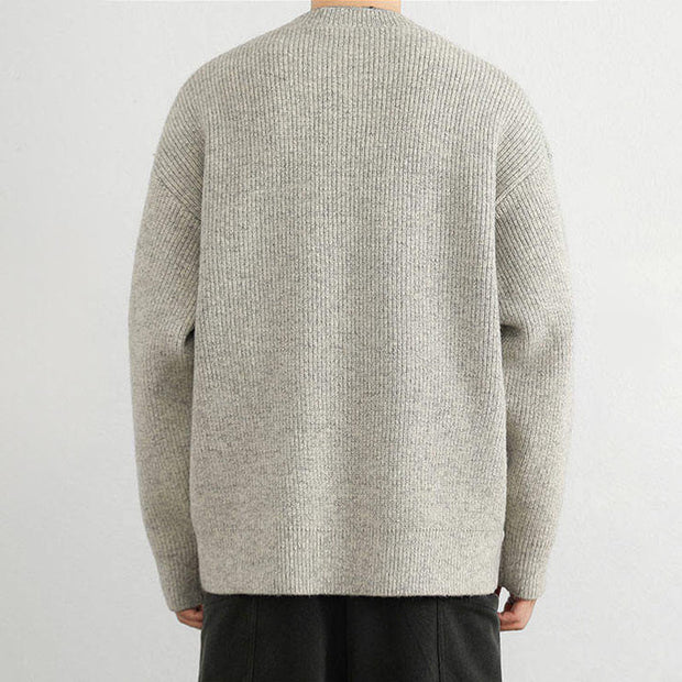 Buddha Stones Winter V-Neck Buttons Ribbed Design Warm Men's Long Sleeve Knitted Sweater - image 8