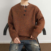 Buddha Stones Winter V-Neck Buttons Ribbed Design Warm Men's Long Sleeve Knitted Sweater - image 3