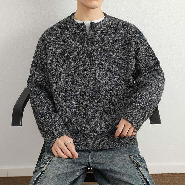 Buddha Stones Winter V-Neck Buttons Ribbed Design Warm Men's Long Sleeve Knitted Sweater - image 23