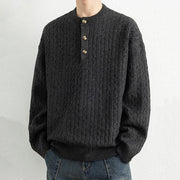 Buddha Stones Winter Crew Neck Three Buttons Twisted Design Warm Men's Long Sleeve Knitted Sweater - image 16