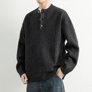 Buddha Stones Winter Crew Neck Three Buttons Twisted Design Warm Men's Long Sleeve Knitted Sweater - image 15