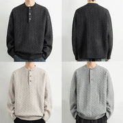Buddha Stones Winter Crew Neck Three Buttons Twisted Design Warm Men's Long Sleeve Knitted Sweater - image 19