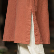 Buddha Stones Solid Frog-Button Long Sleeve Ramie Linen Midi Dress Cheongsam With Pockets - image 7