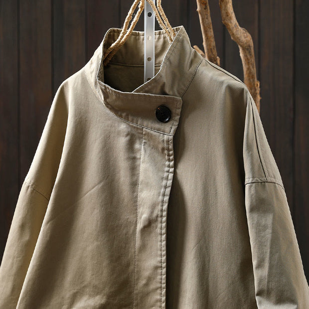 Buddha Stones Fall Buttons Long Sleeve Mid-length Cotton Women's Jacket With Pockets - image 4