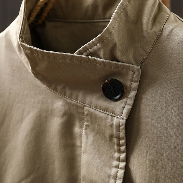 Buddha Stones Fall Buttons Long Sleeve Mid-length Cotton Women's Jacket With Pockets - image 6