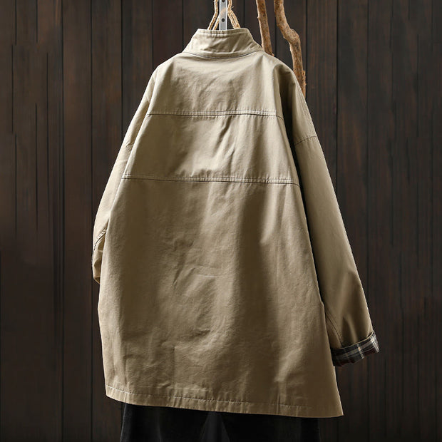 Buddha Stones Fall Buttons Long Sleeve Mid-length Cotton Women's Jacket With Pockets - image 3