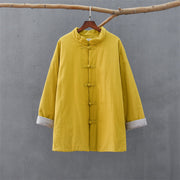 Buddha Stones Winter Solid Frog-Button Long Sleeve Cotton Women's Thermal Jacket With Pockets - image 10