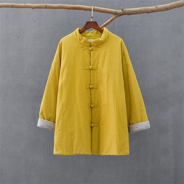 Buddha Stones Winter Solid Frog-Button Long Sleeve Cotton Women's Thermal Jacket With Pockets - image 10