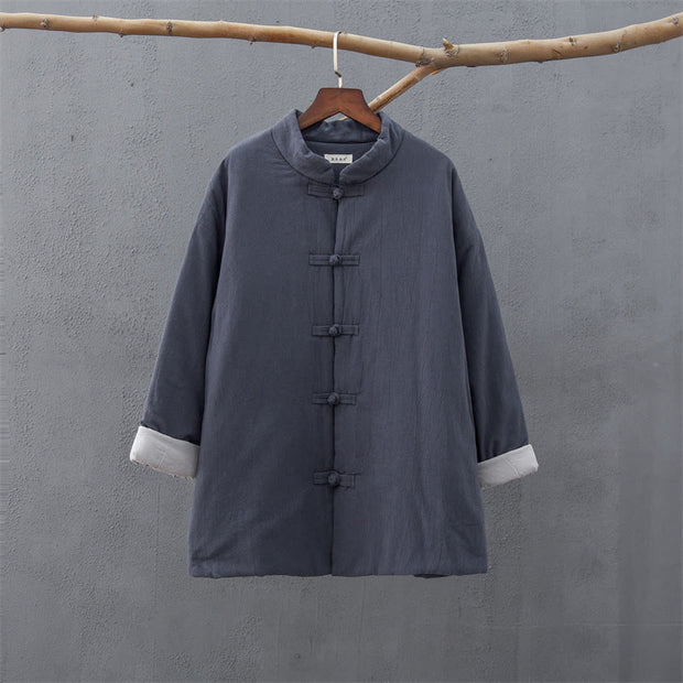 Buddha Stones Winter Solid Frog-Button Long Sleeve Cotton Women's Thermal Jacket With Pockets - image 31