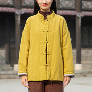 Buddha Stones Winter Solid Frog-Button Long Sleeve Cotton Women's Thermal Jacket With Pockets - image 2